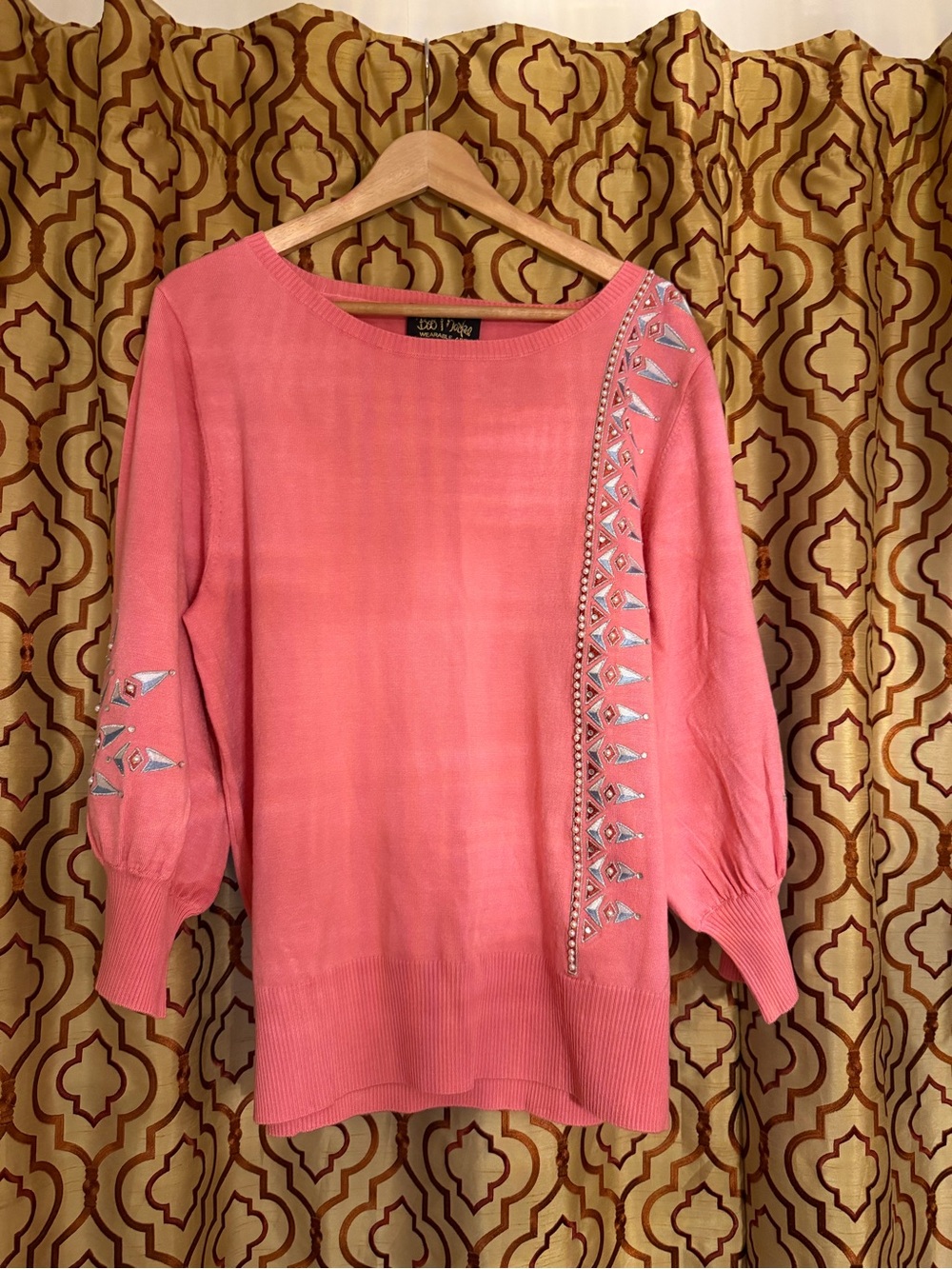 Bob Mackie Coral Embellished Boatneck Sweater